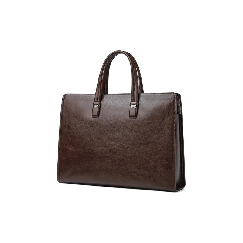 GOLDLION Top Grain Cow Leather Handbag Briefcase Men's Coffee-1