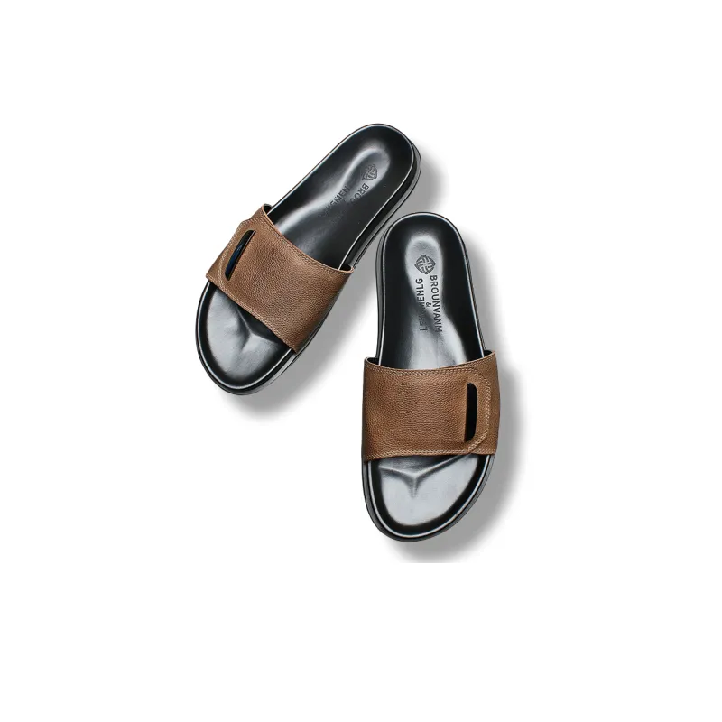 Brounvanm Slide Slippers Men Khaki/Black-1
