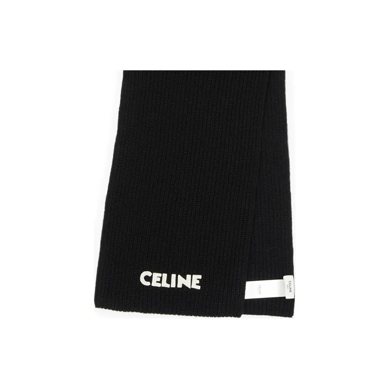 CELINE Wool Knit Scarves Men's Black-2
