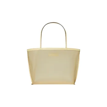 TORY BURCH Thin Tulle Fabric With Nappa Leather Trim Tote Bag Shopping Bag Shoulder Bag Handbag Women's Sand