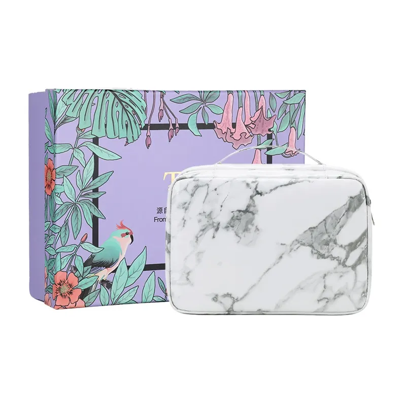 TTaG．baG PU Toiletry Bag Regular Women's White Marble Texture-4