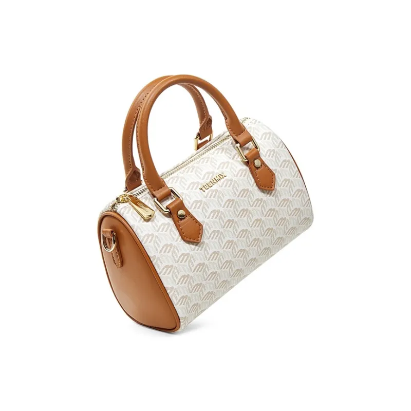 Teenmix PVC Bonded Fiber Synthetic Leather Boston Bag Handbag Pillow Bag Shoulder Bag Crossbody Bag Women's Brown/Gray-7
