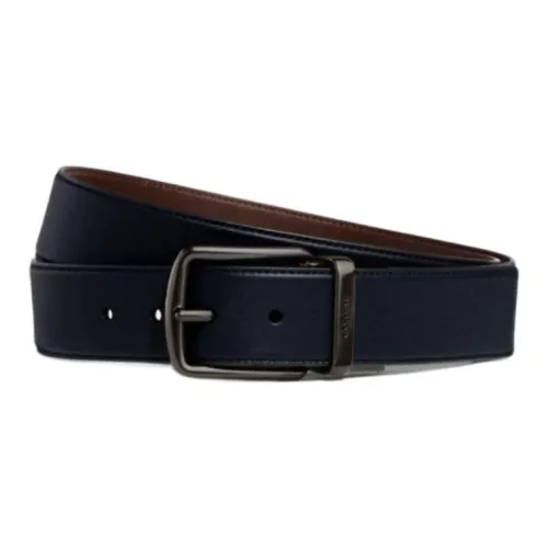 COACH Carving Detail Pin Buckle Leather Belts Men's Blue 3.8CM