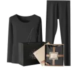 Women's Crew Neck Clothing Sets (Night Black) German Fleece Heat/Seamless High Elastic/3A Antibacterial