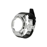 Vintage Silver Steel Case+Black Fluoroelastomer Strap+Silver Butterfly Clasp