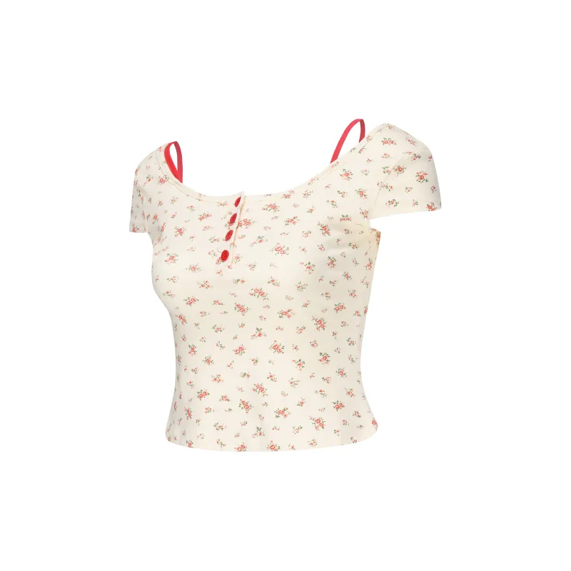 Vine Color Fashion Versatile T Shirt Women's Apricot Single Item-0
