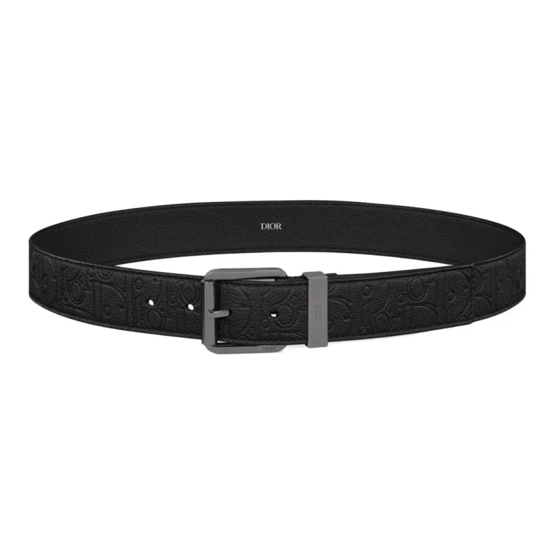 DIOR Calfskin Leather Belts Men's Black Width 3.5CM-0