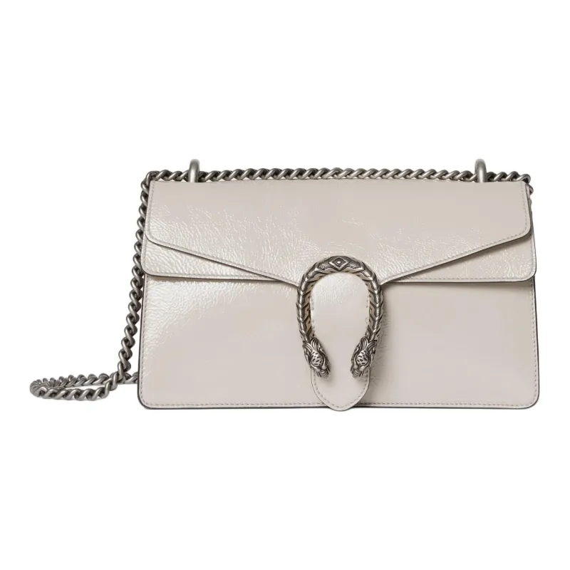 GUCCI Patent Leather Crossbody Bag, Shoulder Bag Trumpets Women's Light Gray-0