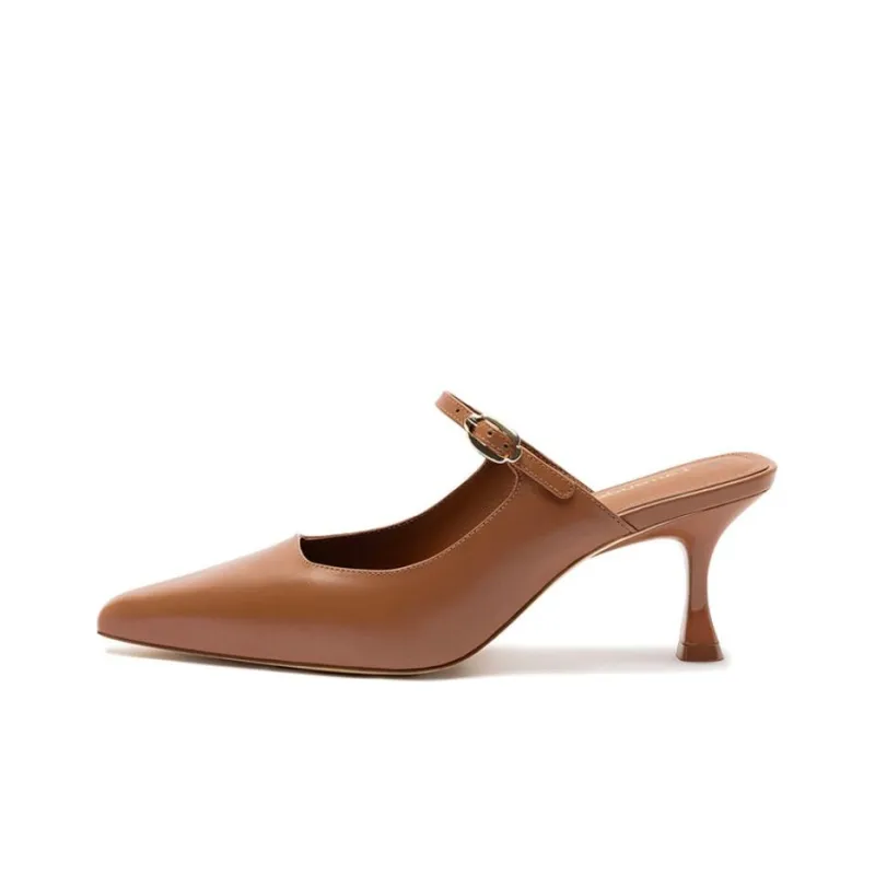 Larroude Closed Toe Slippers 6.4cm Women's Brown-0