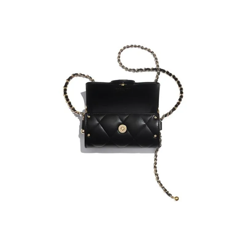 CHANEL Leather Wallet, Clutch, Crossbody Bag Women's Black-1