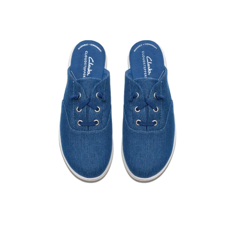 Clarks Rubber Sole Wrap-toe Slippers Women's Denim Blue-3
