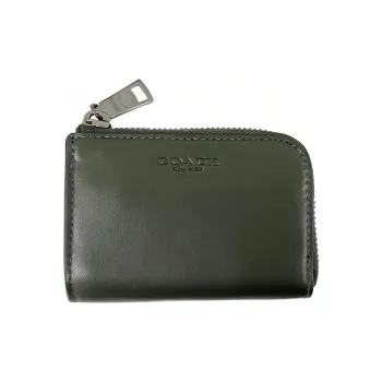 COACH Card Case Refined Calfskin Card Holder, Wallet Unisex Green
