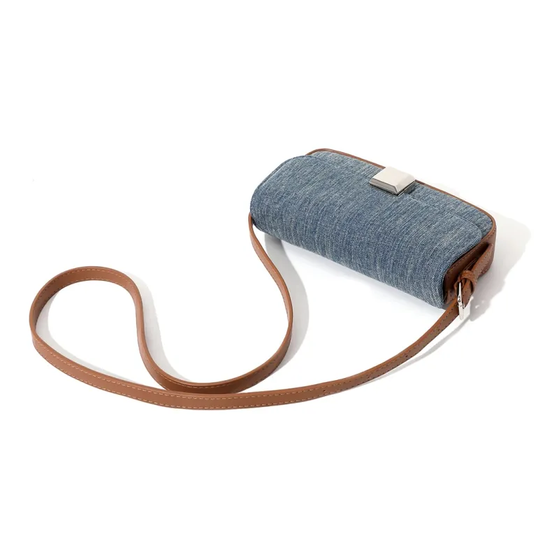 MASTER CANVAS Fabric Shoulder Bag Crossbody Bag Small Square Bag Medium Size Women's Denim Blue-3