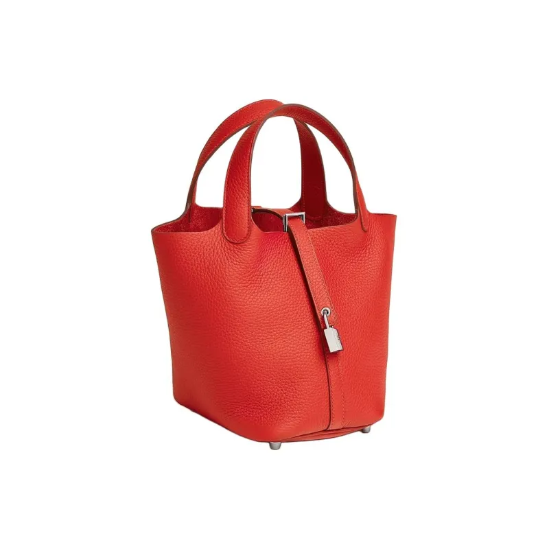 HERMES Picotin Clemence Bullock Leather Bucket Bags Handbags Women's Orange-1