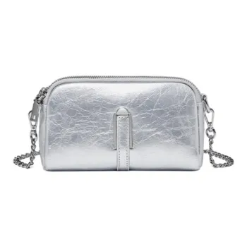 Marino Orlandi Cow Leather Bonded Synthetic Leather Shoulder Bag Crossbody Bag Small Size Women's Silver