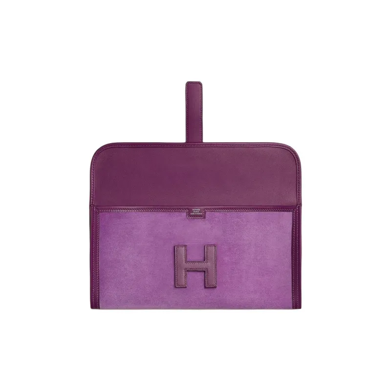HERMES Jige Swift Calfskin With Doblis Calfskin Clutch Women's Purple-1