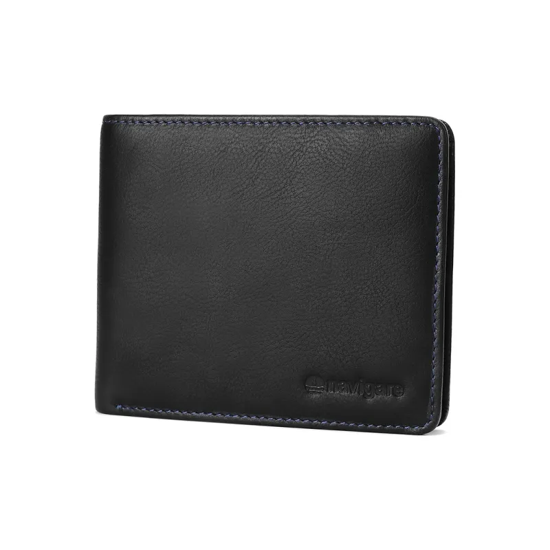NAVIGARE Top Grain Cow Leather Wallet Money Clip Card Holder Unisex Black-3