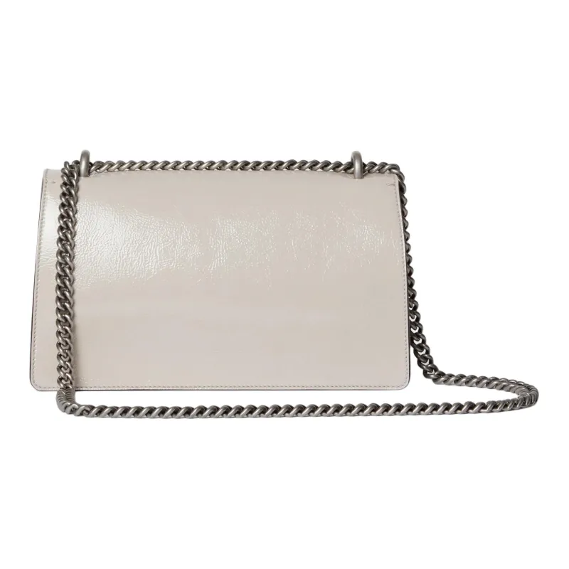 GUCCI Patent Leather Crossbody Bag, Shoulder Bag Trumpets Women's Light Gray-6