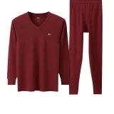Men's V-Neck Clothing Sets (Burgundy) 100% cotton Antibacterial/Brushed for Warmth