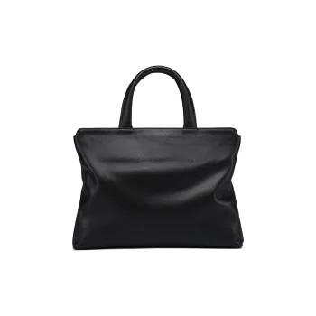 PULUWIRR Cow Leather Briefcases Handbags Regular Unisex Black