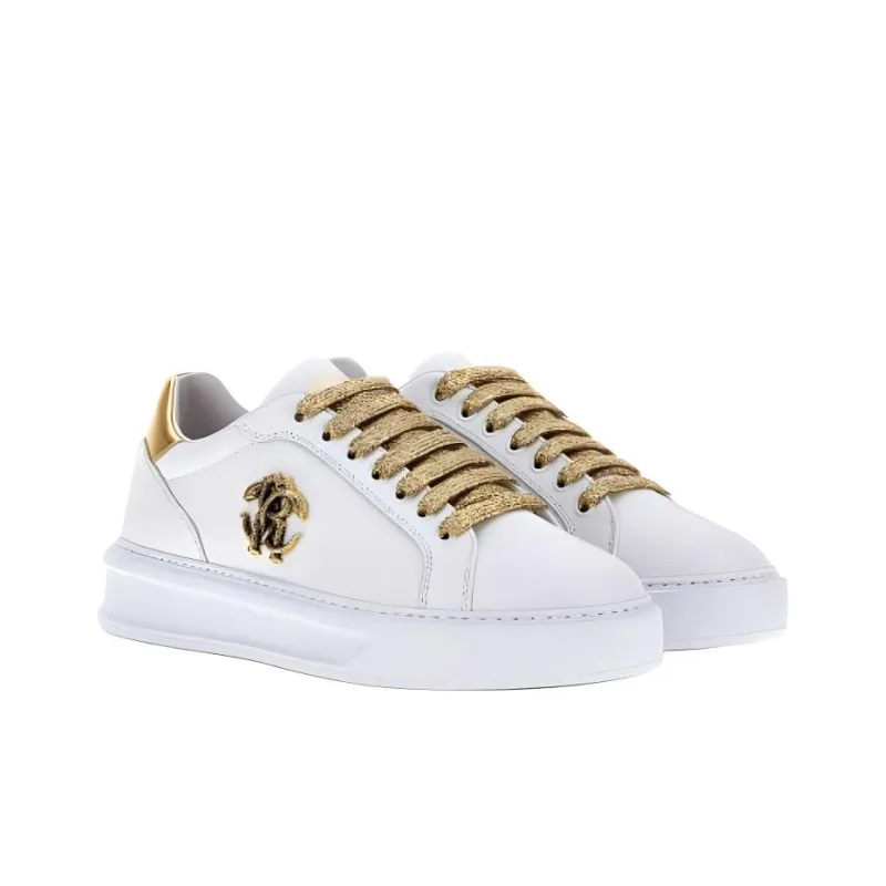 Roberto Cavalli Monogram RC Low-Top Skateboard Shoes Women's White Gold-2