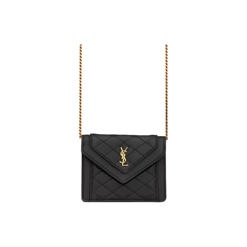 SAINT LAURENT Lambskin Chain Bag, Crossbody Bag, Shoulder Bag Women's Black-0