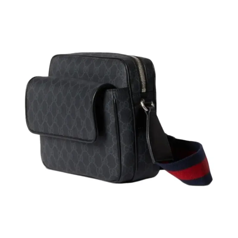 GUCCI GG Supreme Canvas With Leather Canvas Bag, Shoulder Bag, Crossbody Bag Trumpets Men's Black-1
