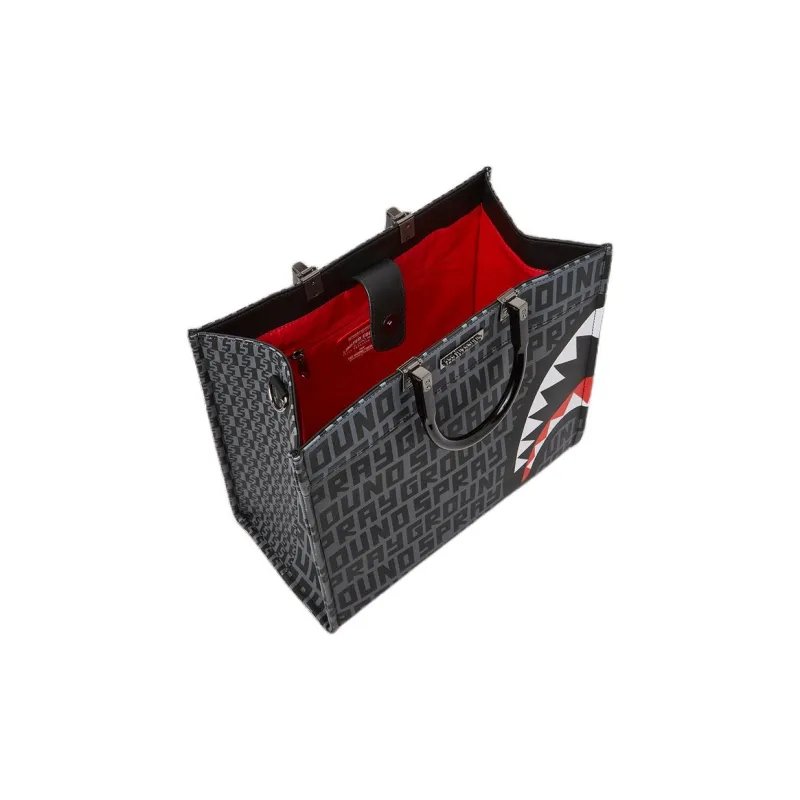 SPRAYGROUND Artificial Leather Tote Bag Shopping Bag Handbag Unisex Black Gray Color-5