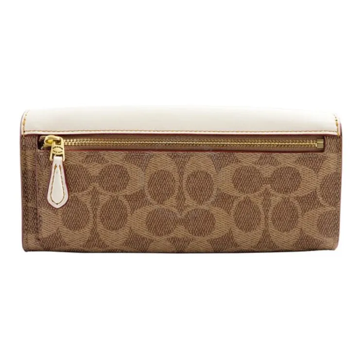 COACH Soft Wallet Canvas With Leather Wallet Clutch Regular Women's White & Khaki-2