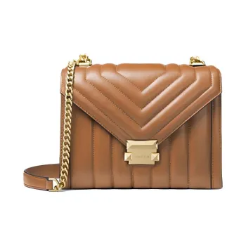 MICHAEL KORS Whitney Embossed Goat Skin Envelope Bag Shoulder Bag Crossbody Bag Large Size Women's Caramel Brown
