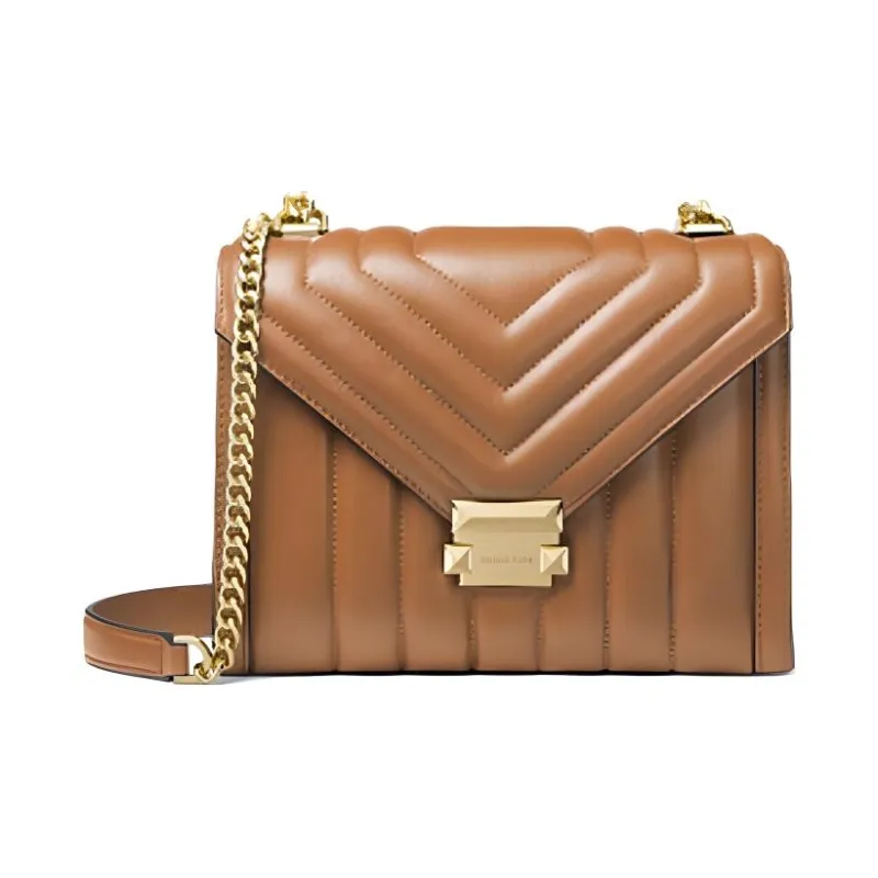 MICHAEL KORS Whitney Embossed Goat Skin Envelope Bag Shoulder Bag Crossbody Bag Large Size Women's Caramel Brown-0