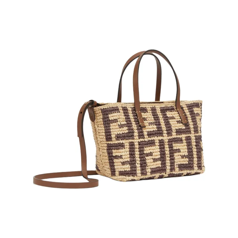 FENDI Raffia Handbag Shoulder Bag Crossbody Bag Mini Women's Brown-1