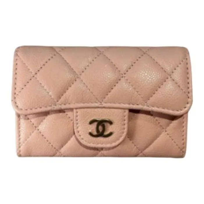 CHANEL Grain Cow Leather Card Holder Women's Light Beige-0