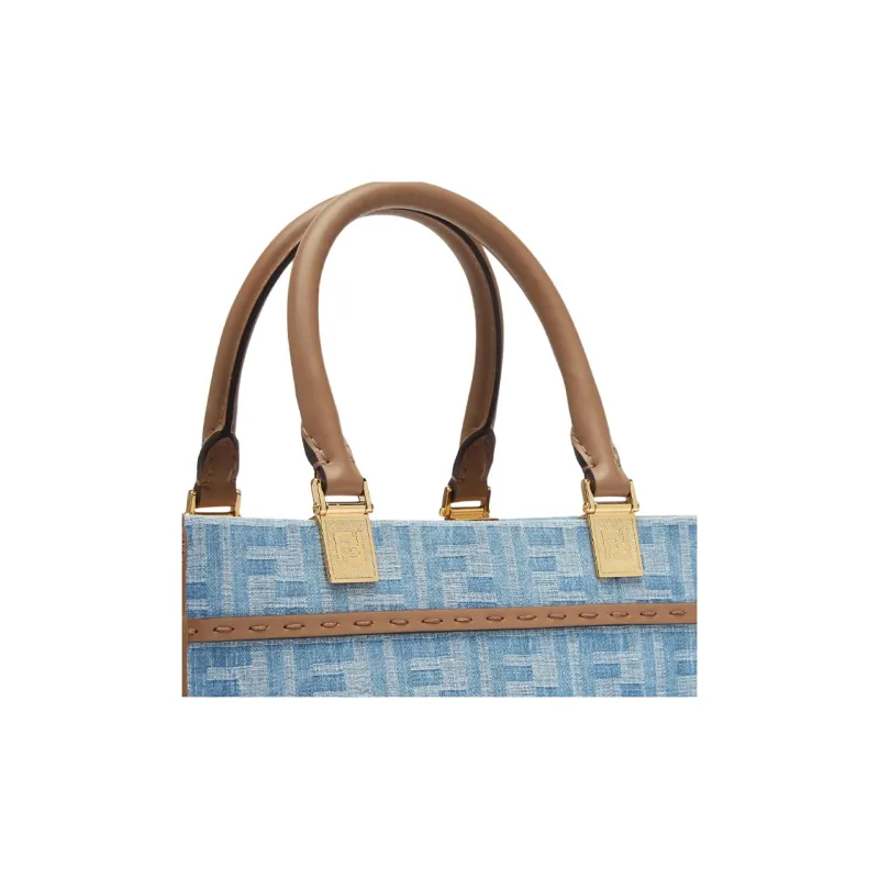 FENDI Sunshine Denim Tote Bag, Shopping Bag, Shoulder Bag, Handbag Small Size Women's Light Blue-5