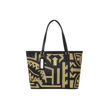 SPRAYGROUND Ai SANDFLOWER Collaboration Artificial Leather Tote Bag Shopping Bag Shoulder Bag Handbag Unisex Black Gold