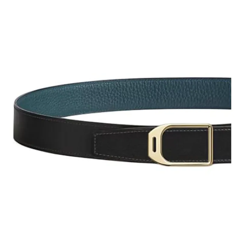 HERMES Racing Rider Smooth Buckle Metal Calf Leather Leather Belts Men's Black Width: 3.2CM-2