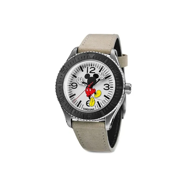 UNDONE Mickey Mouse Automatic Mechanical Movement Leather Watch Bands Watch Men's Watches White Dial-0