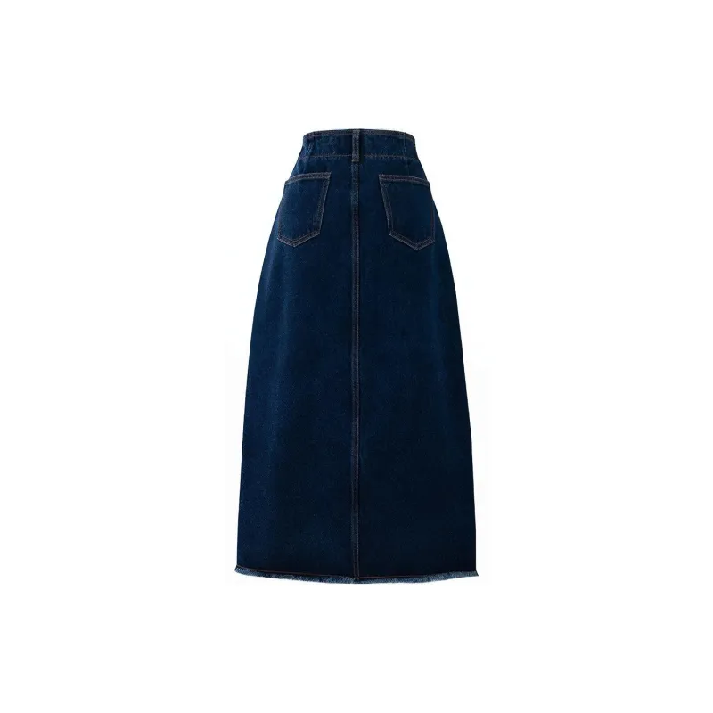 SOON FLOWER Denim Long Skirts Women's Blue-1