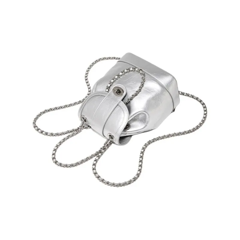 Marino Orlandi Synthetic Leather, Cow Split Leather Backpack Trumpets Women's Silver-3