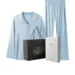 Men's Long-Sleeved Top+Pants Clothing Set (Light Blue) Pure Cotton Comfortable/Lapel Top/Medium-Thick Clothing Set