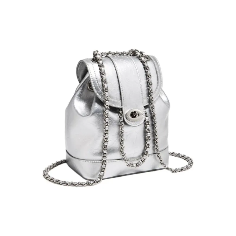 Marino Orlandi Synthetic Leather, Cow Split Leather Backpack Trumpets Women's Silver-1