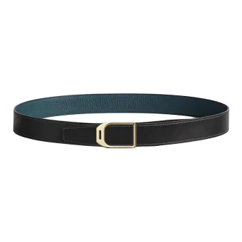 HERMES Racing Rider Smooth Buckle Metal Calf Leather Leather Belts Men's Black Width: 3.2CM