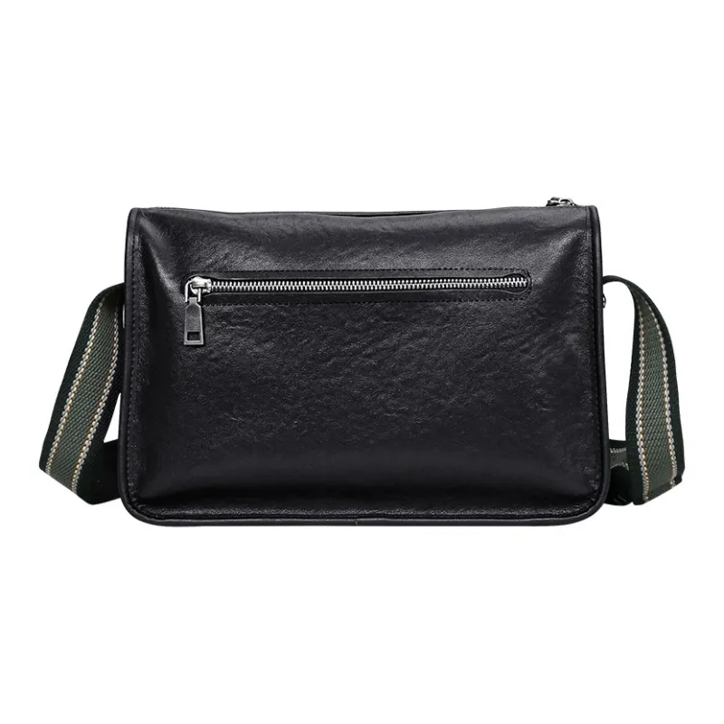 PESASRIE Genuine Cow Leather Messenger Bag, Shoulder Bag, Crossbody Bag Men's Black-2