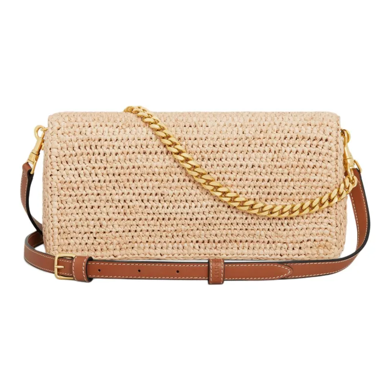 CELINE Straw Woven Shoulder Bag Women's Natural/Tan-2