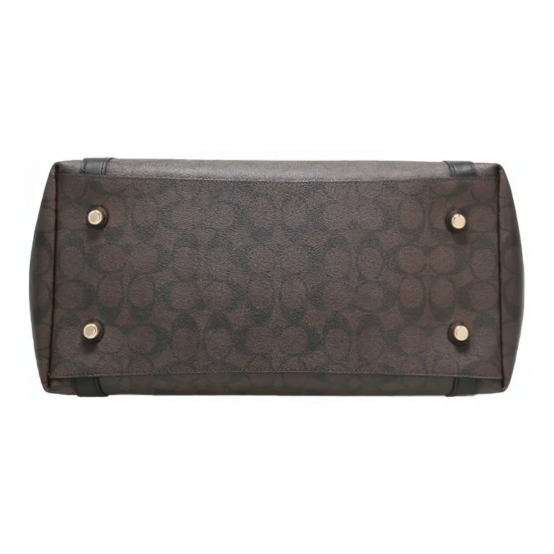COACH Baby Canvas With Leather Tote Bag, Shopping Bag, Crossbody Bag, Shoulder Bag Women's Dark Brown-4