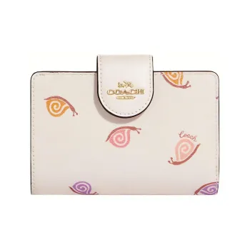 COACH Smooth Leather With Coated Canvas Card Holder, Wallet Women's Chalk White