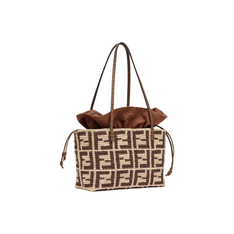 FENDI Raffia With Cow Leather Handbag, Shoulder Bag Trumpets Women's Brown-1