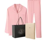Women's Long-Sleeved Top+Pants Clothing Set (Shrimp Red) Pure Cotton Comfortable/Lapel Top/Medium-Thick Clothing Set