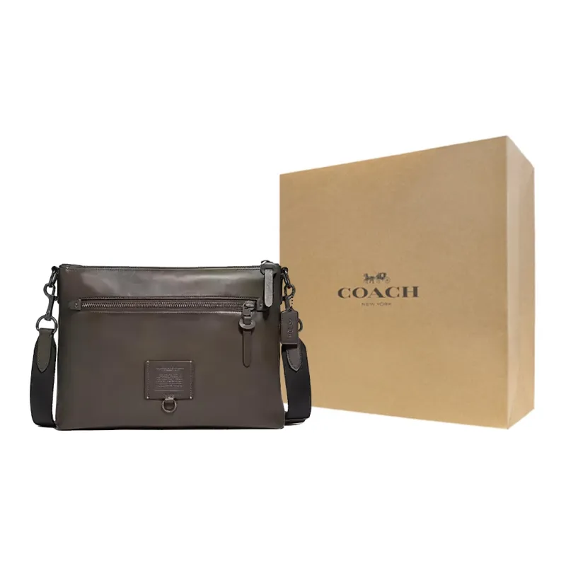 COACH Rivington Smooth Leather Shoulder Bag Crossbody Bag Large Size Men's Olive-5