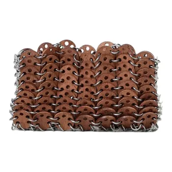 Paco Rabanne Wooden Patchwork Metal Shoulder Bag Unisex Brown